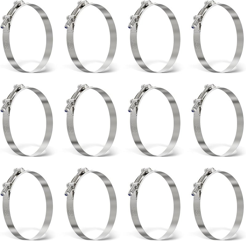 ORU 12Pack 4.5 Inch T Bolt Hose Clamp,304 Stainless Steel Heavy Duty Hose Clamp,Adjustable 121-129 mm Radiator Hose Clamps for Tube, Automotive, Radiator, lntercooler - Image 1